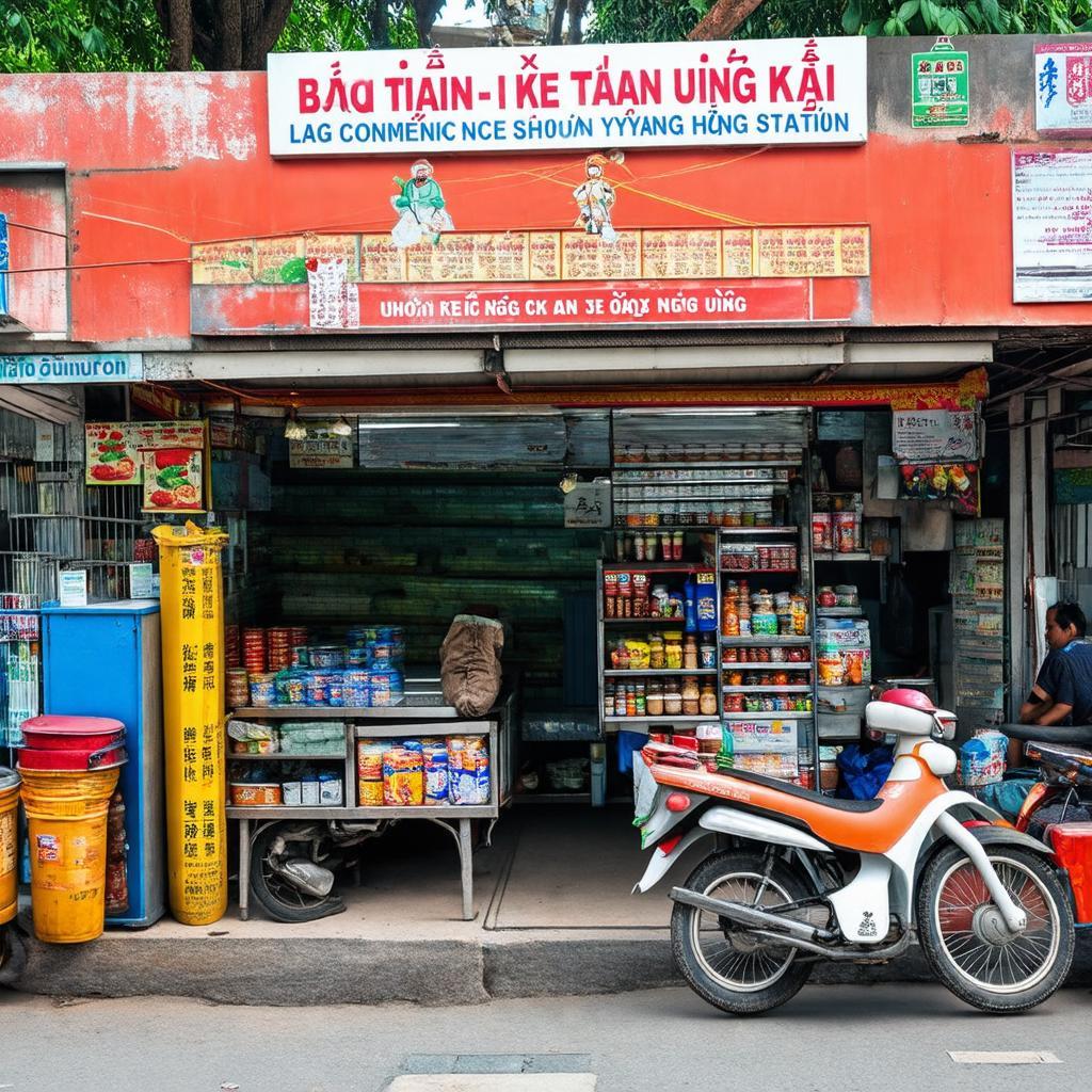 Một góc cửa hàng tiện ích hoặc quán ăn nhỏ gần Bến Xe Tân Uyên – Uyên Hưng, thể hiện đời sống địa phương